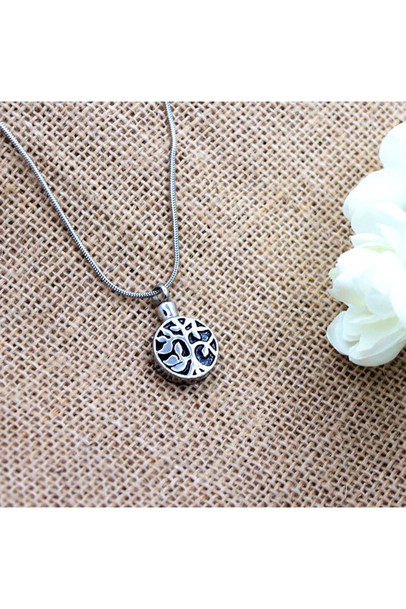 Round Tree of Life Ashes Container Holder Stainless Steel Cremation Jewelry Memorial Necklace Ash Urn Keepsake with FREE Funnel Kit and Velvet Jewelry Box