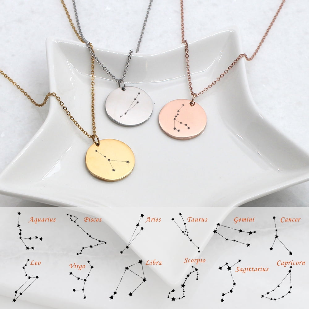 Anavia Round Virgo Constellation Zodiac Star Sign Stainless Steel Silver Disc 22mm Pendant Jewelry with Gift Box