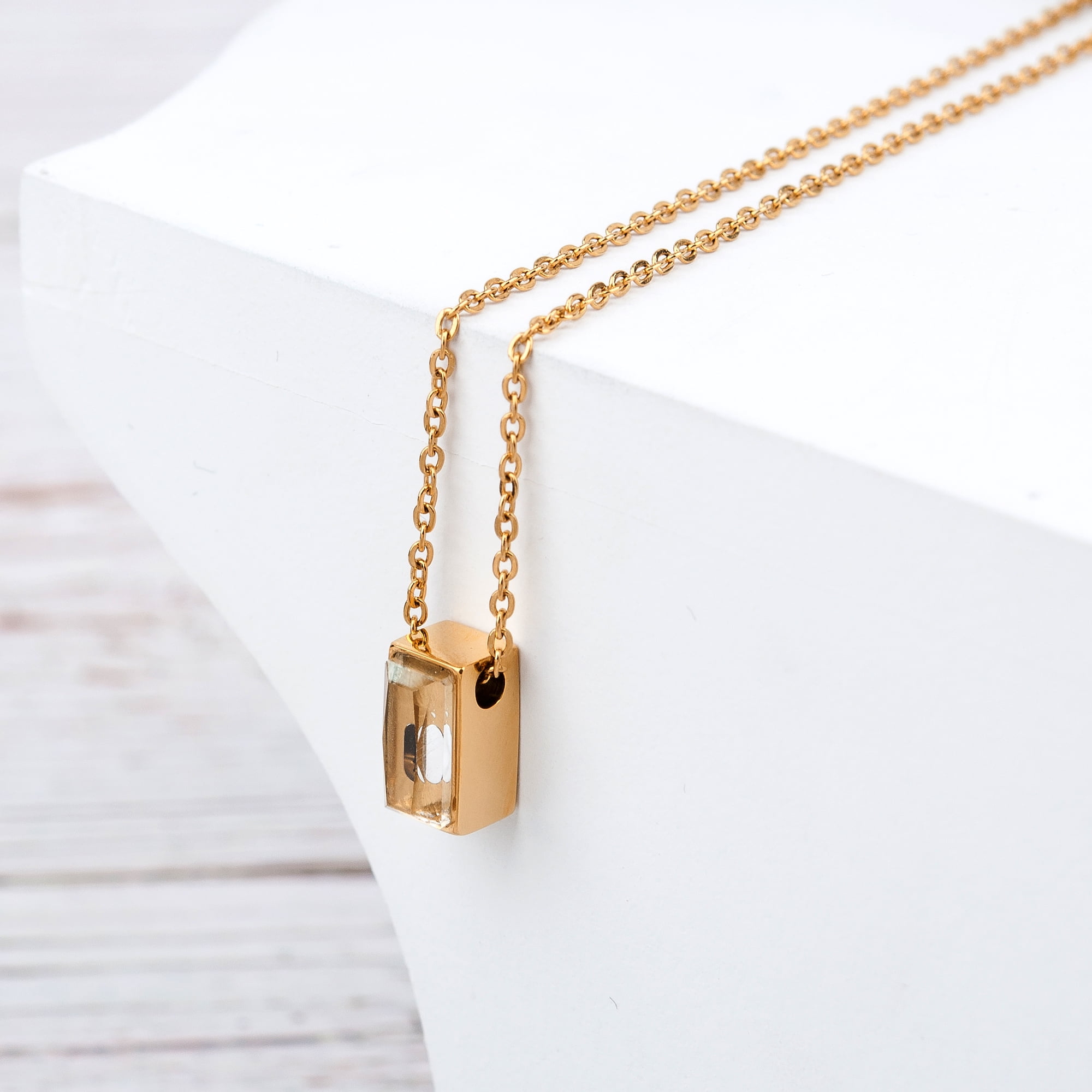 Anavia See You Cremation Necklace for Ashes, Mini See Through Urn Necklace, Mini Cube Cremation Pendant, Cremation Jewelry, Memorial Jewelry, Mini Urn-[Gold]