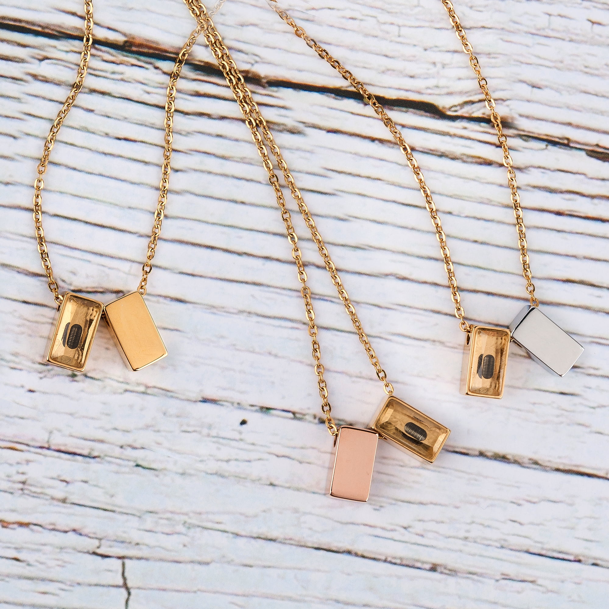 Anavia See You Cremation Necklace for Ashes, Mini See Through Urn Necklace, Mini Cube Cremation Pendant, Cremation Jewelry, Memorial Jewelry, Mini Urn-[Rose Gold & Gold]
