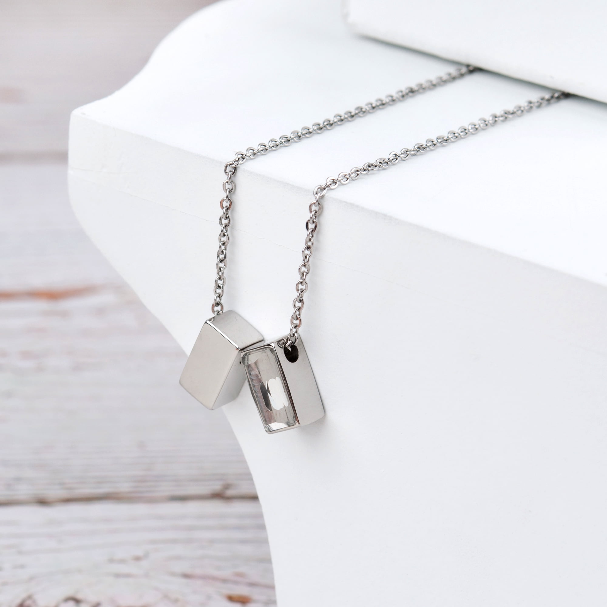 Anavia See You Cremation Necklace for Ashes, Mini See Through Urn Necklace, Mini Cube Cremation Pendant, Cremation Jewelry, Memorial Jewelry, Mini Urn-[Silver]