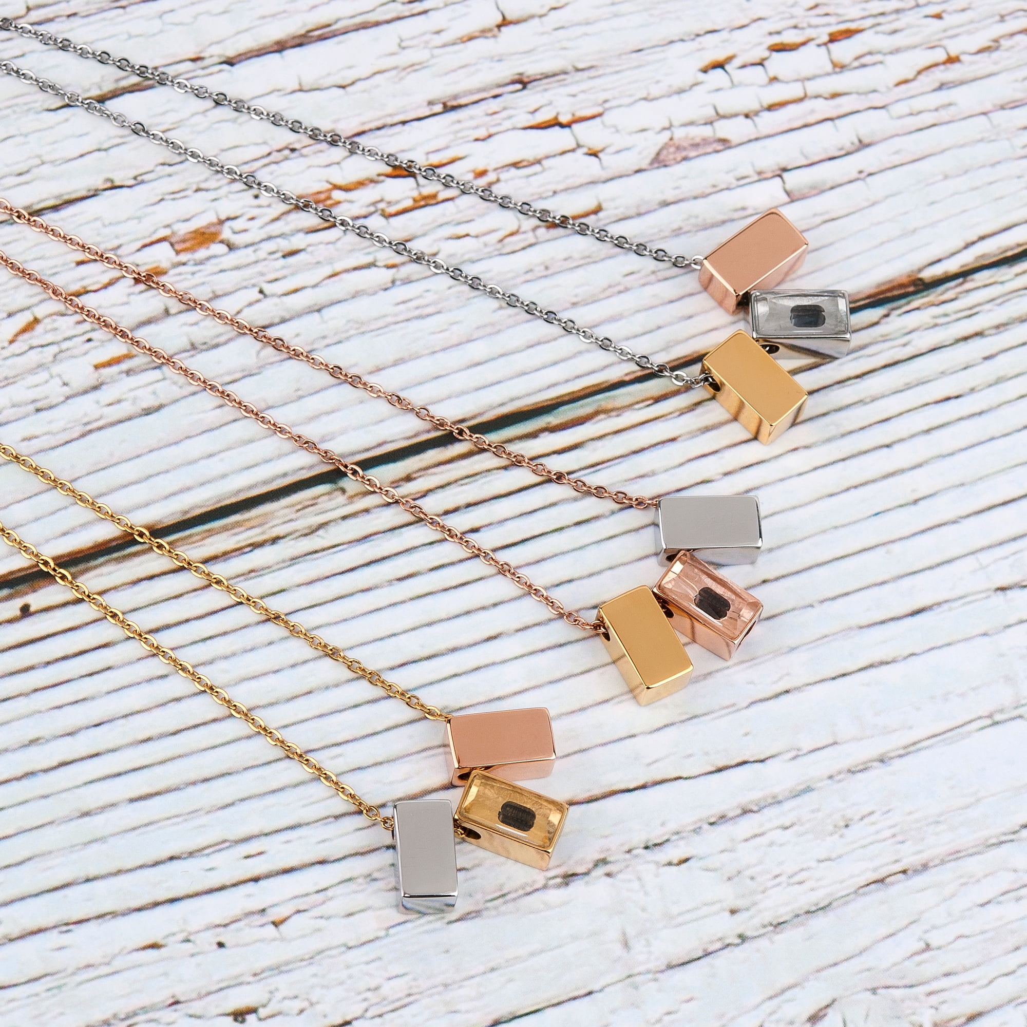 Anavia See You Cremation Necklace for Ashes, Mini See Through Urn Necklace, Mini Cube Cremation Pendant, Cremation Jewelry, Memorial Jewelry, Mini Urn w/ Multicolor Cubes-[Gold & Silver & Rose Gold]