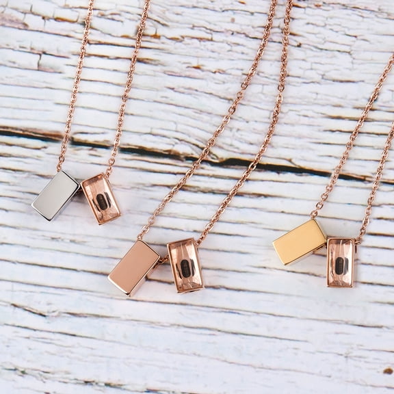 Anavia See You Cremation Necklace for Ashes, Mini See Through Urn Necklace, Mini Cube Cremation Pendant, Cremation Jewelry, Memorial Jewelry, Mini Urn-[Silver & Rose Gold]