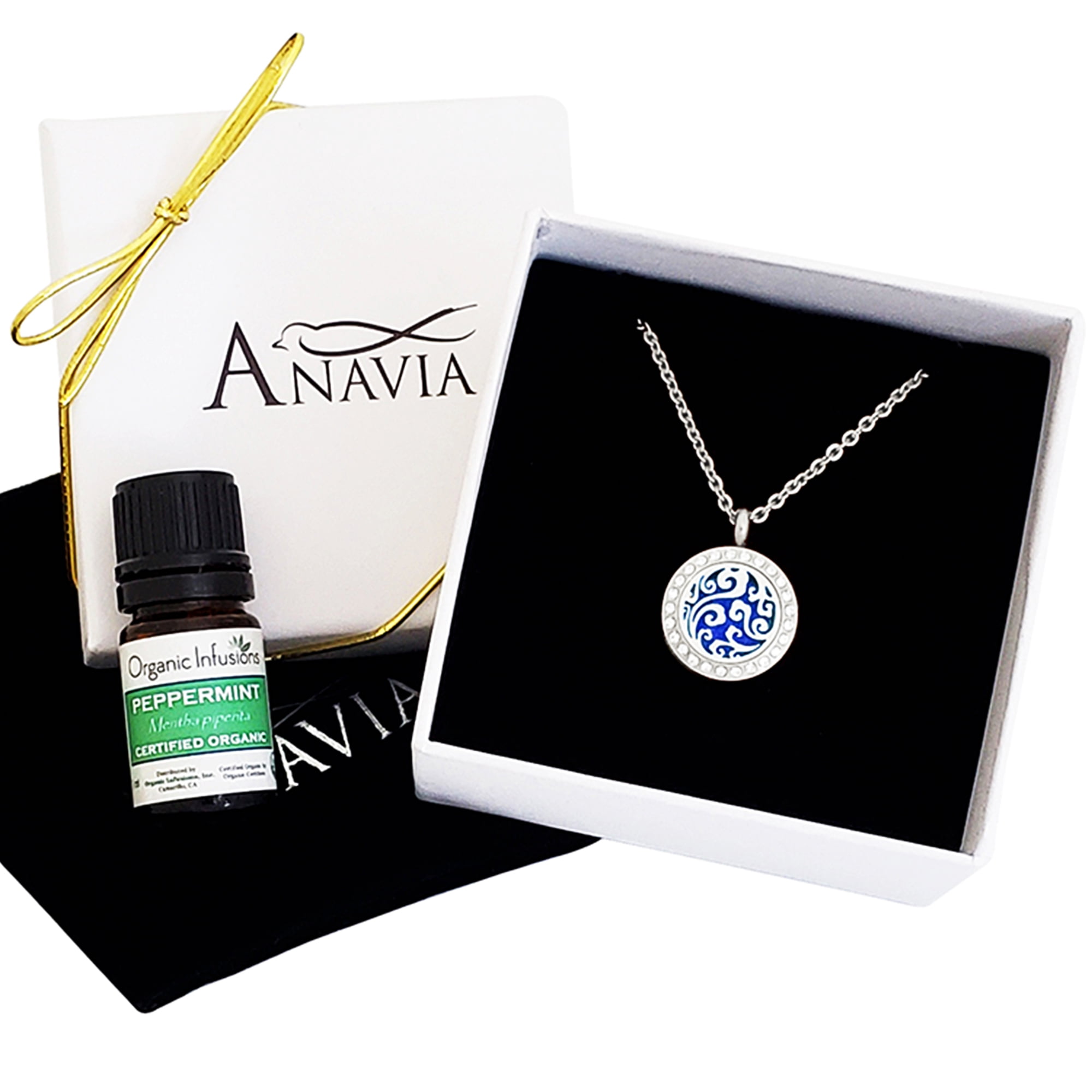 Anavia Silver Anniversary Clouds Gift Set Gift for Her Girlfriend Wife Diffuser Rhinestone Necklace & Organic Essential Oil Aromatherapy Jewelry Birthday Gift Set