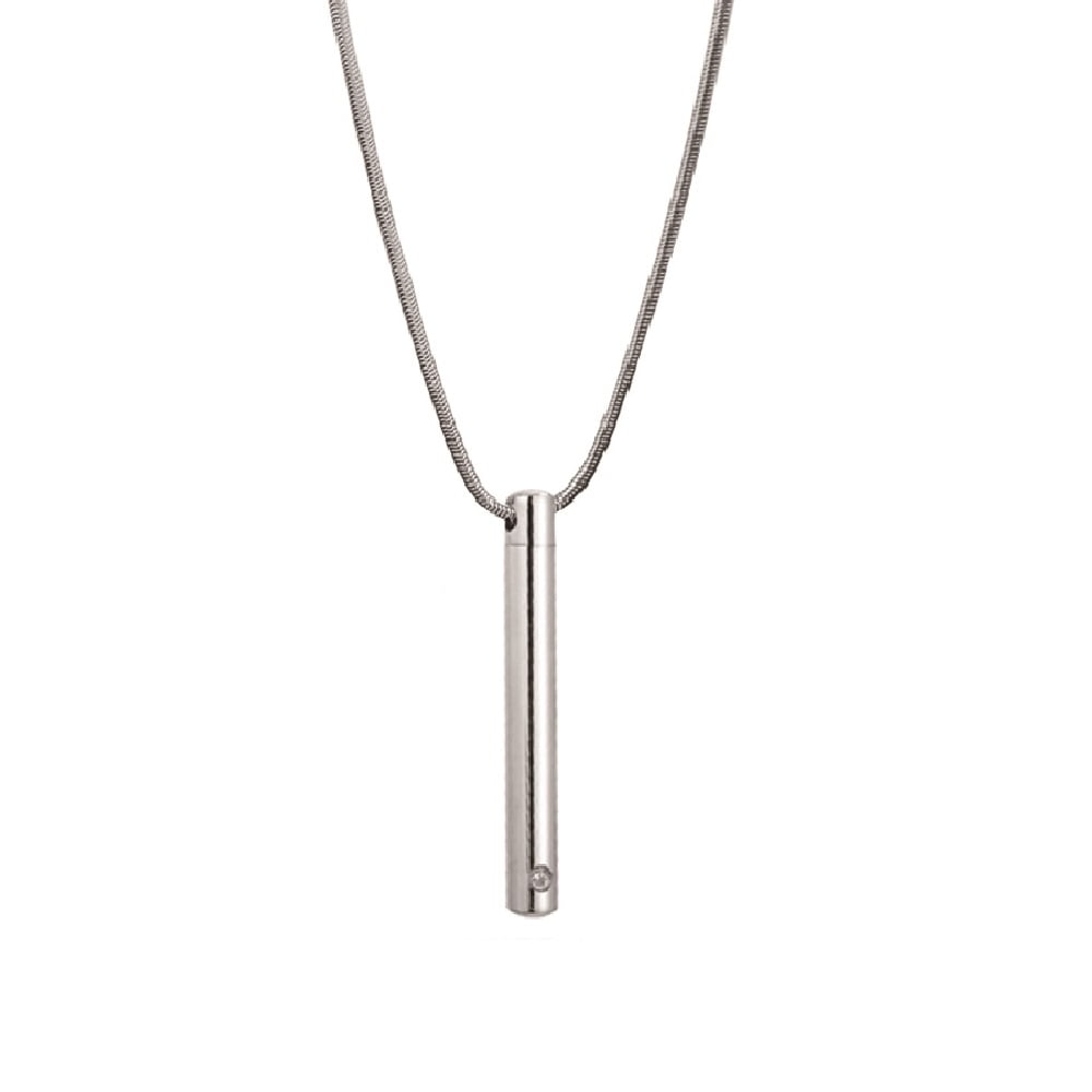 Anavia Silver Long Bar Cylinder Crystal Cremation Jewelry Memorial Necklace Ash Urn with Free Funnel Kit and Velvet Jewelry Gift Box