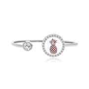 Anavia Silver Pineapple Rhinestone Aromatherapy Jewelry Stainless Steel Essential Oil Cuff Bangle Bracelet with Gift Box