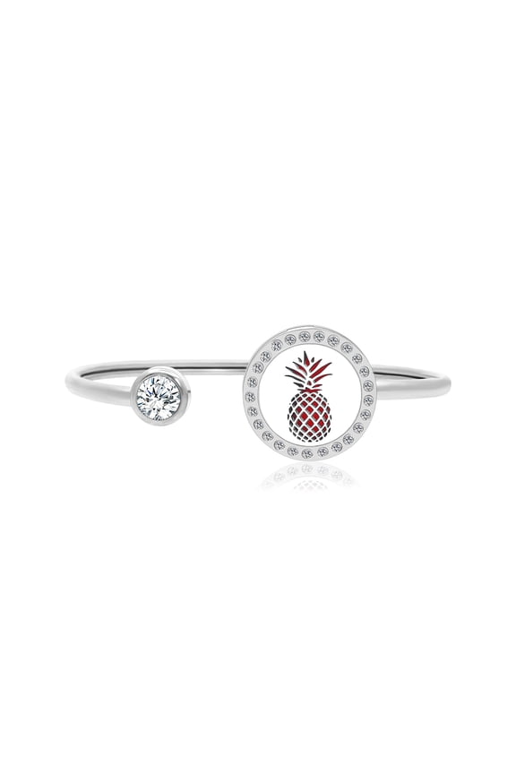 Silver Pineapple Rhinestone Aromatherapy Jewelry Stainless Steel Essential Oil Cuff Bangle Bracelet with Gift Box