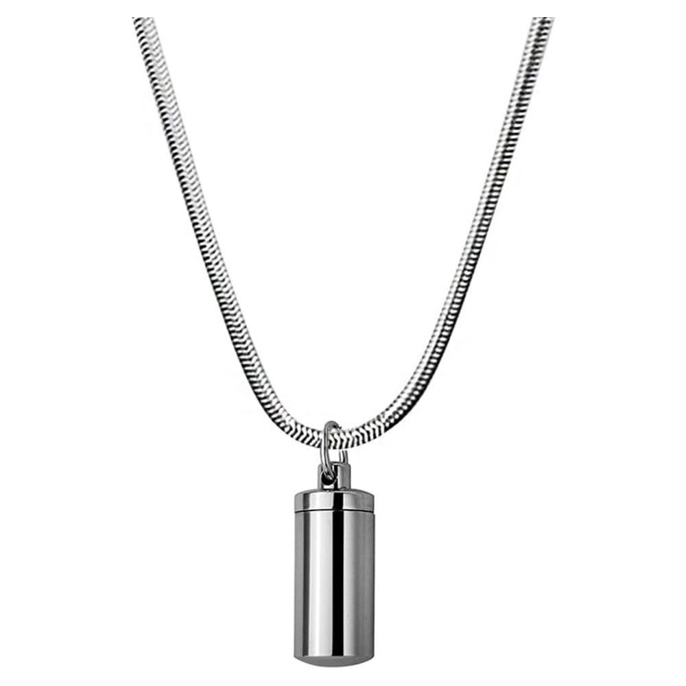 Anavia Silver Polished Human Ashes Container Cylinder Memorial Necklace