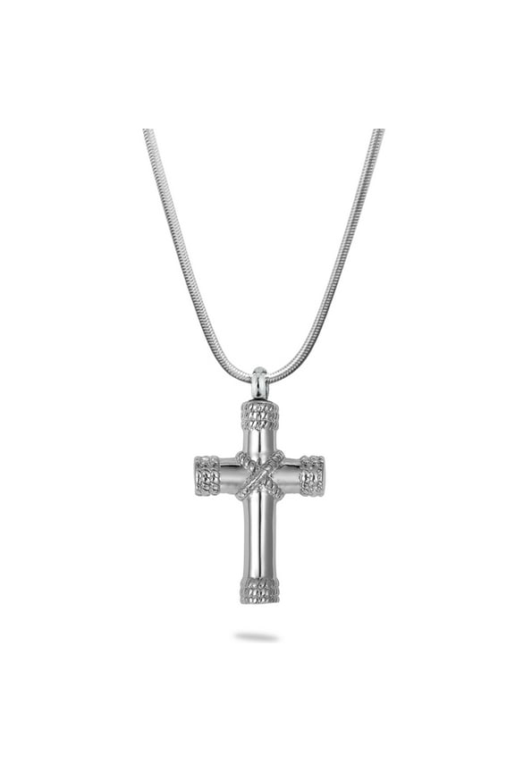 Silver Stainless Steel Cross Mini Ashes Container for Cremation Jewelry Memorial Necklace Keepsake Silver with FREE Funnel Kit and Velvet Jewelry Box