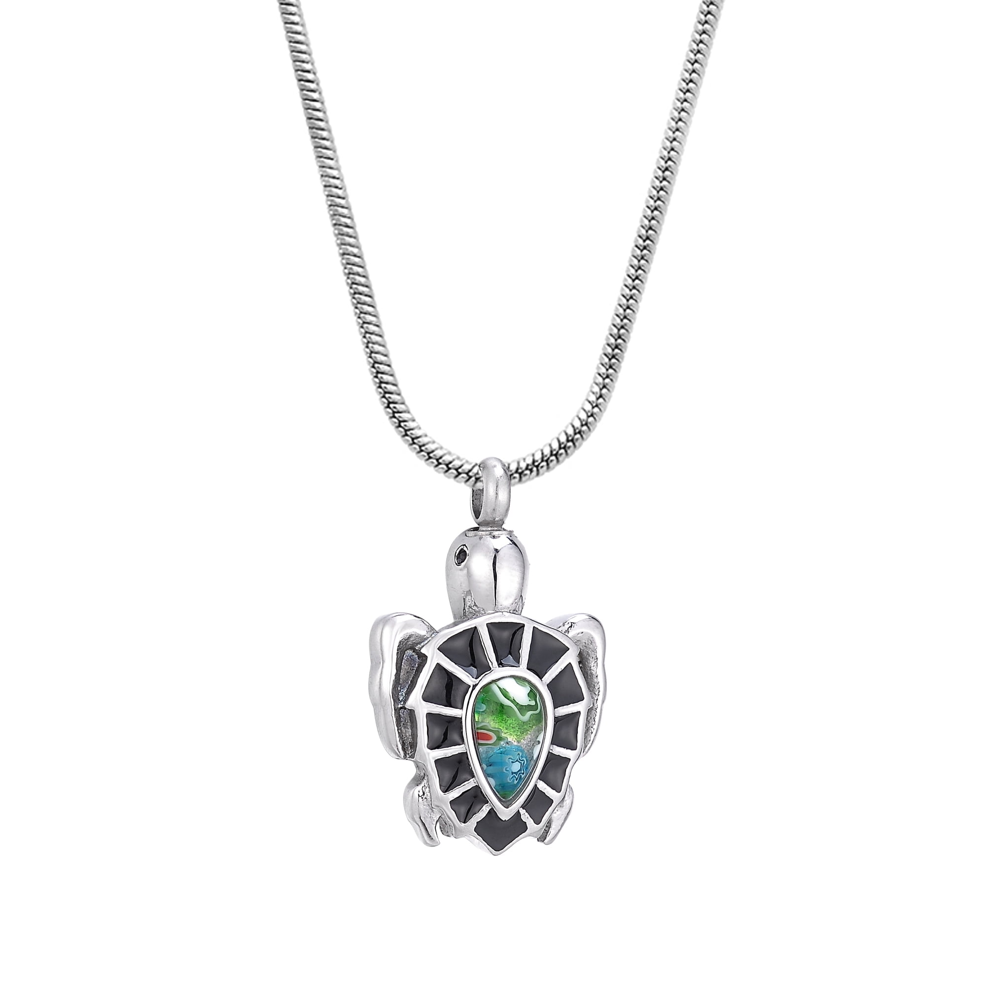 Anavia Silver Tortoise Turtle Cremation Urn Jewelry Stainless Steel Memorial Ashes Holder Container Pendant Loved One Keepsake Necklace with Beautiful Velvet Jewelry Box and Fill Kit