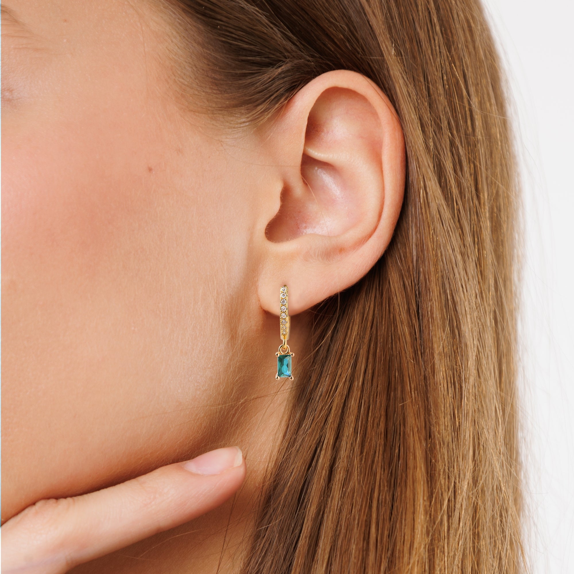 Anavia Small Gold Dainty Birthstone Drop Earrings for Women Girls with Rectangular Baguette Crystal for Wedding Birthday Everyday Wear