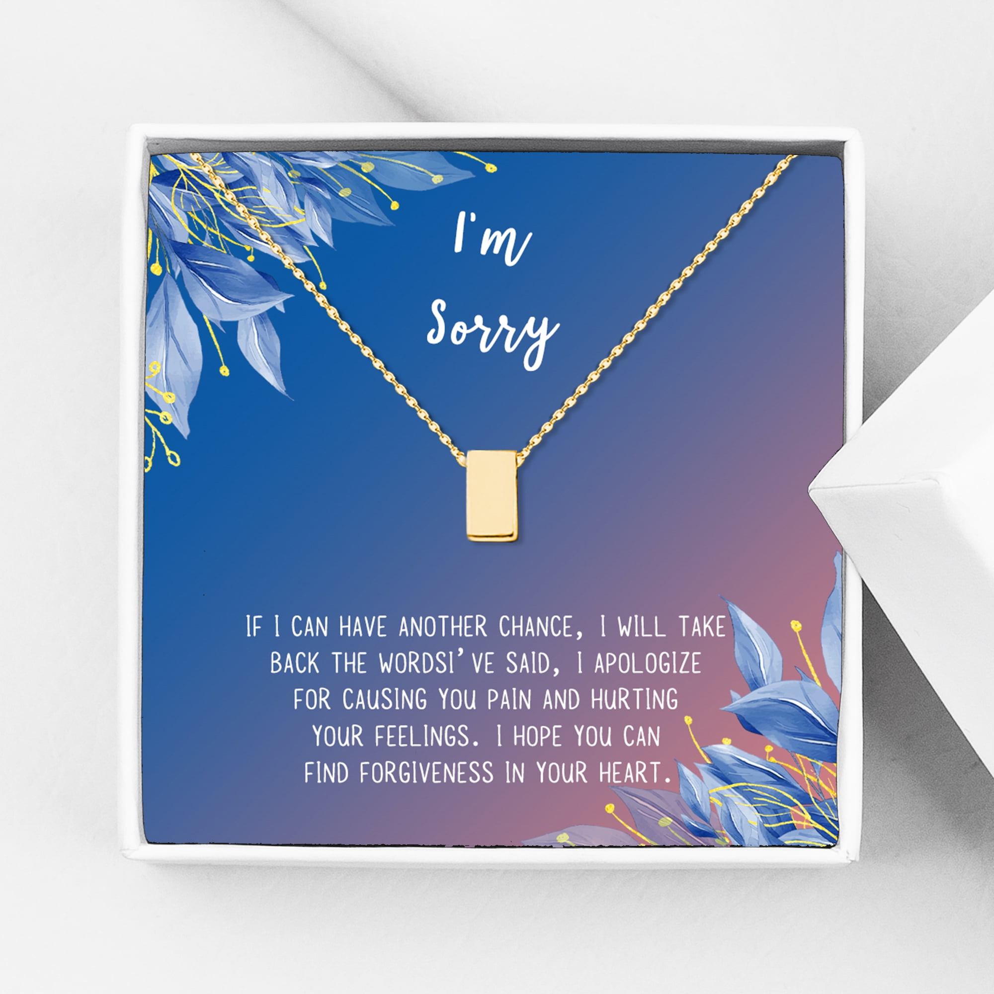 Anavia I'm Sorry, Apology Gift Card Necklace, Apology Gifts for Her, Sorry Quote Apology Gifts for Wife, Forgiveness Gift for Girlfriend-[Gold Cube, Blue-Orange Gift Card]