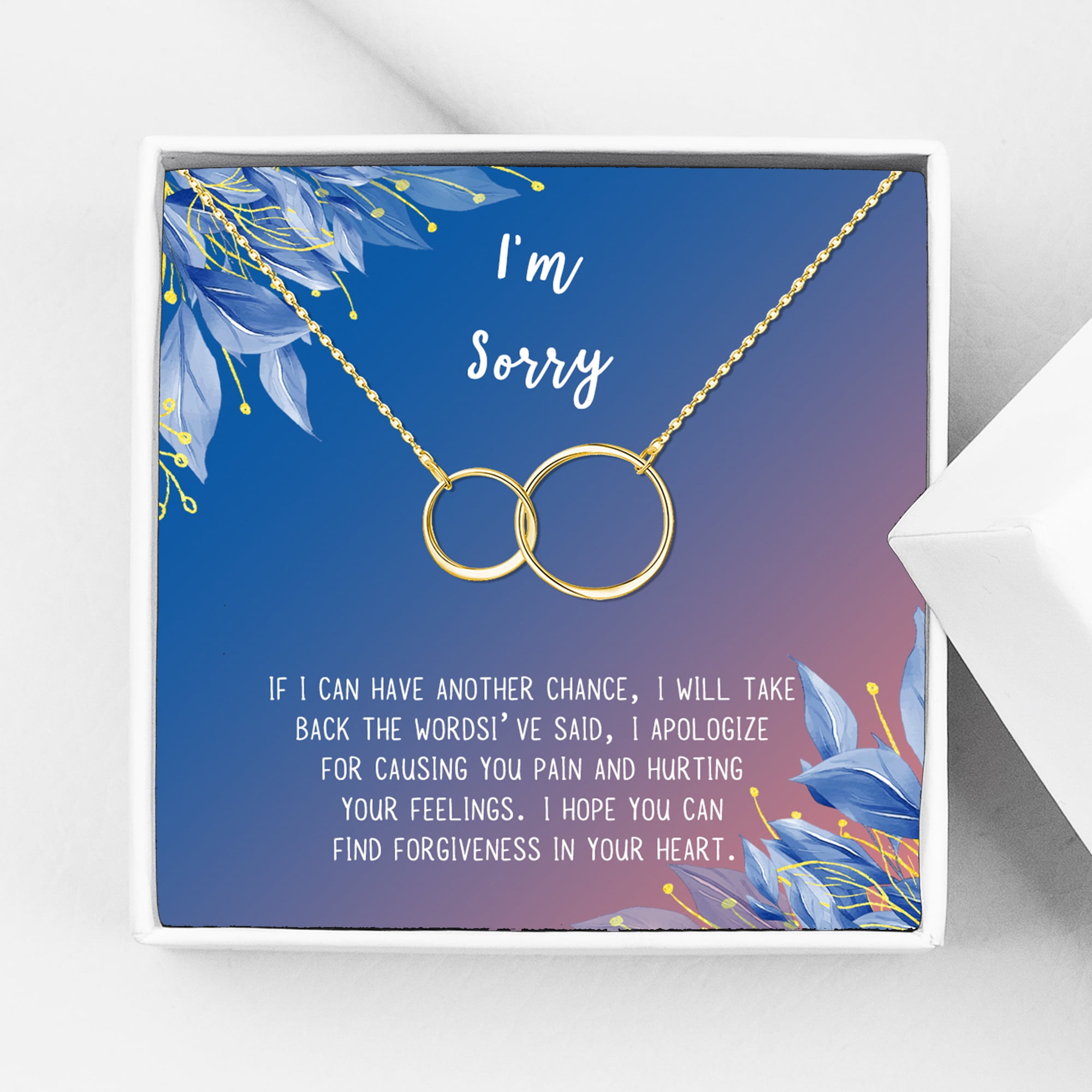Anavia I'm Sorry, Apology Gift Card Necklace, Apology Gifts for Her, Sorry Quote Apology Gifts for Wife, Forgiveness Gift for Girlfriend-[Gold Infinity Double Ring, Blue-Orange Gift Card]