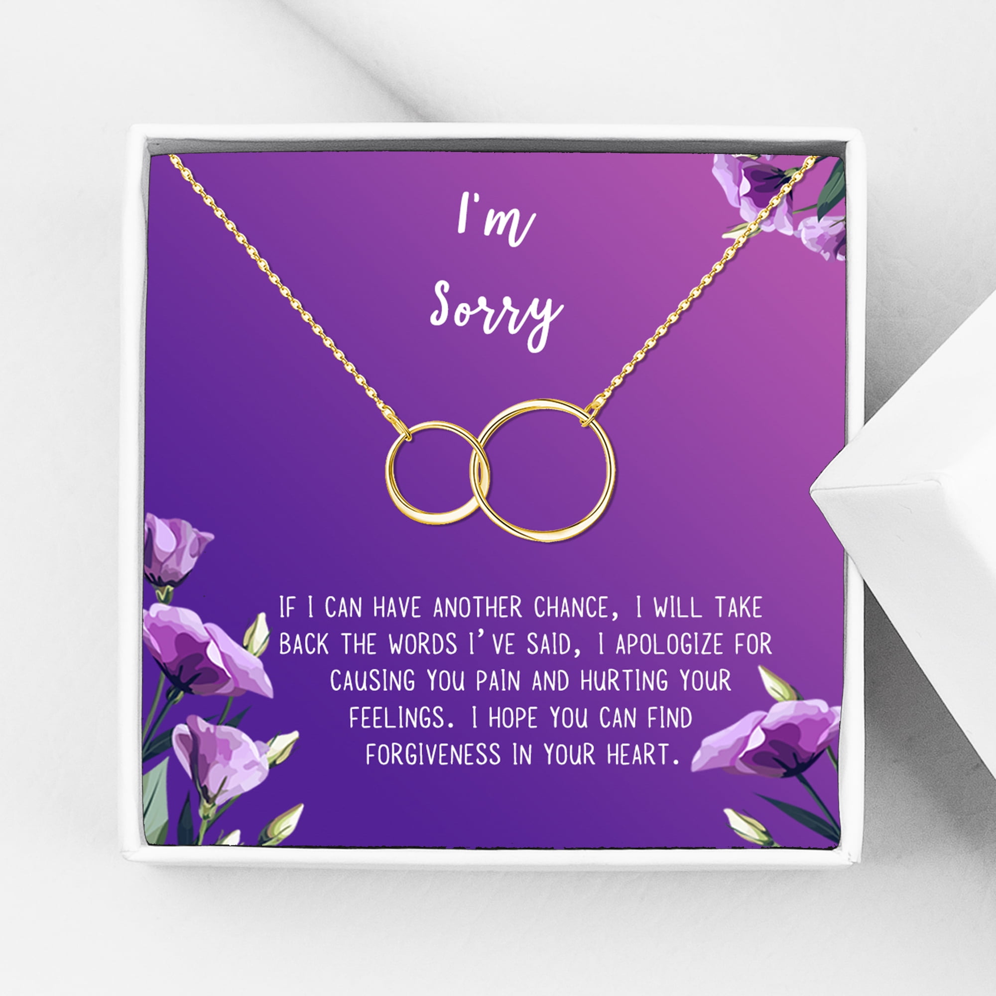 Anavia I'm Sorry, Apology Gift Card Necklace, Apology Gifts for Her, Sorry Quote Apology Gifts for Wife, Forgiveness Gift for Girlfriend-[Gold Infinity Double Ring, Royal Purple Gift Card]