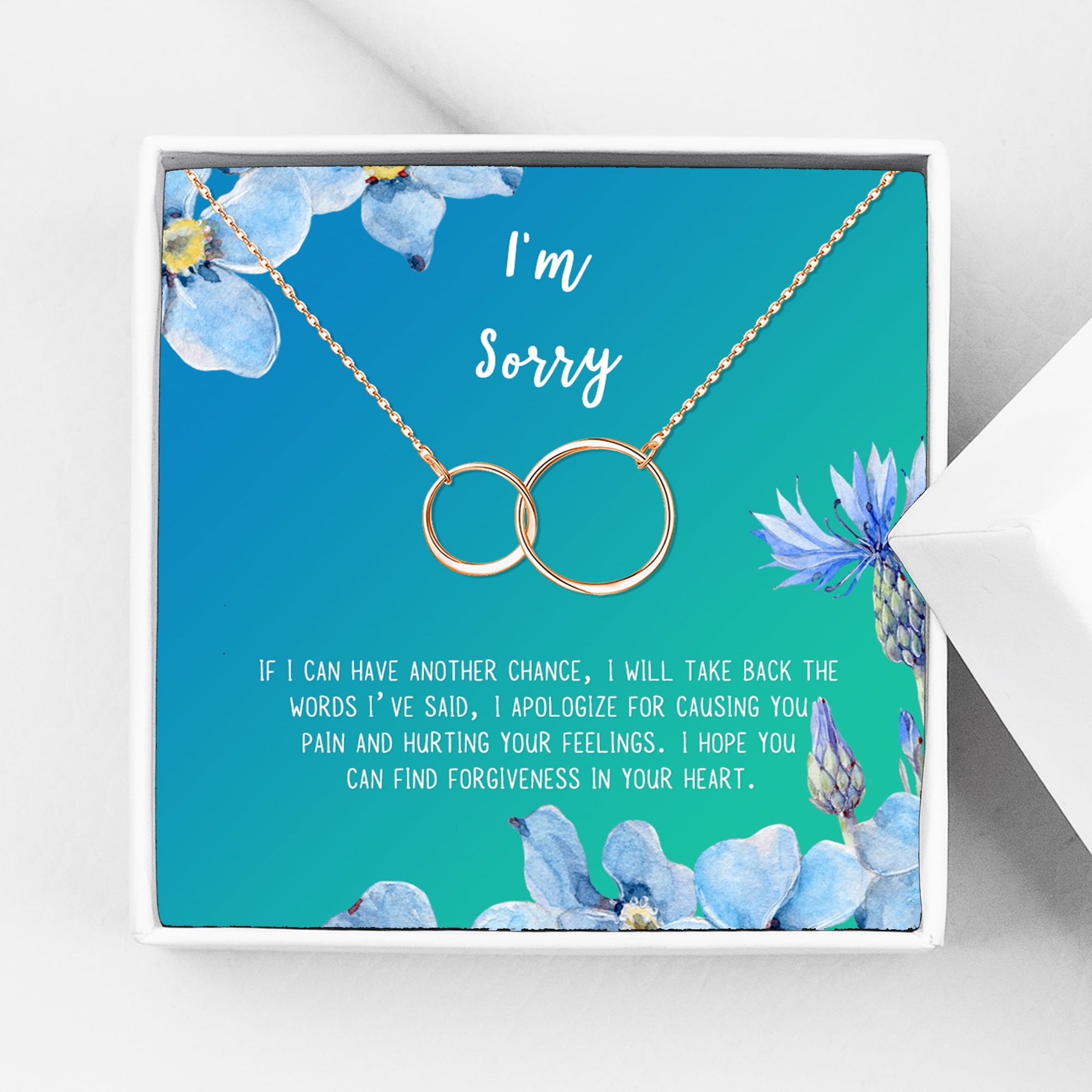 Anavia I'm Sorry, Apology Gift Card Necklace, Apology Gifts for Her, Sorry Quote Apology Gifts for Wife, Forgiveness Gift for Girlfriend-[Rose Gold Infinity Double Ring, Bright Blue Gift Card]