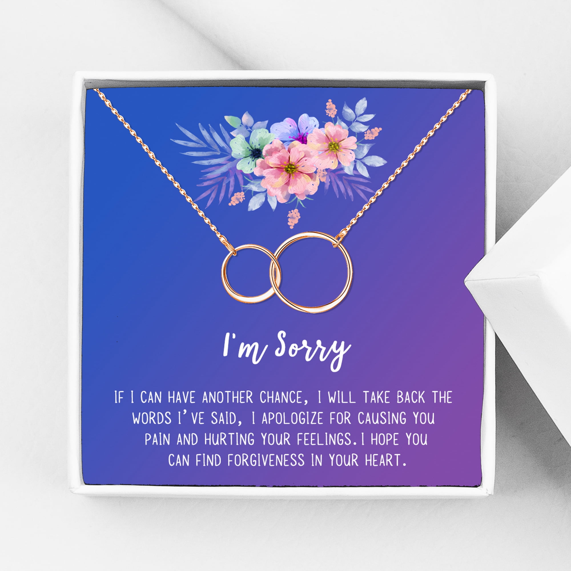 Anavia I'm Sorry, Apology Gift Card Necklace, Apology Gifts for Her, Sorry Quote Apology Gifts for Wife, Forgiveness Gift for Girlfriend-[Rose Gold Infinity Double Ring, Blue-Purple Gift Card]