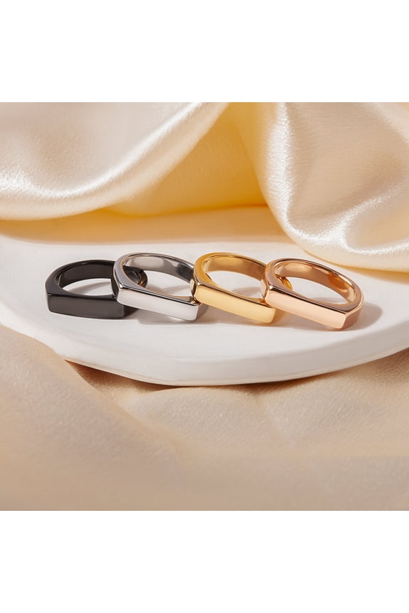 Stainless Steel Bar Shape Signet Style Classical Simple Plain Wedding Engagement Statement Ring, Horizontal Bar Ring Women Mother's Day Gift