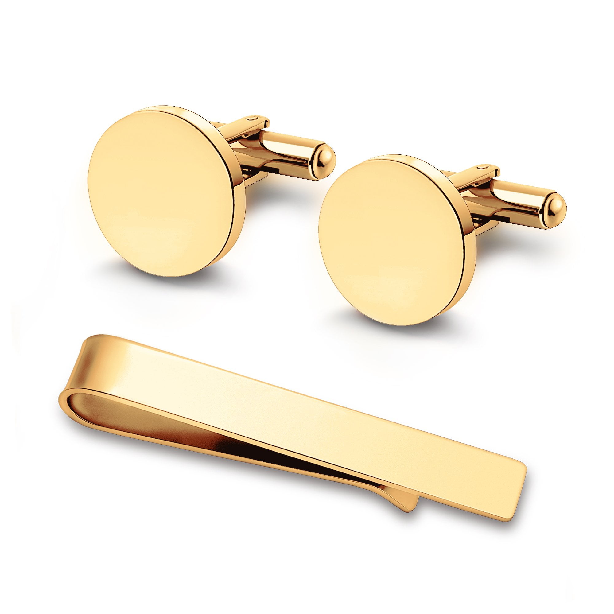 Anavia Stainless Steel Cufflinks and Tie Clip Bar Set Alphabet Letter with Gift Box, Suitable for Wedding Anniversary Business and Daily Life - [Gold, Tie Clip+Cufflinks (a pair)]