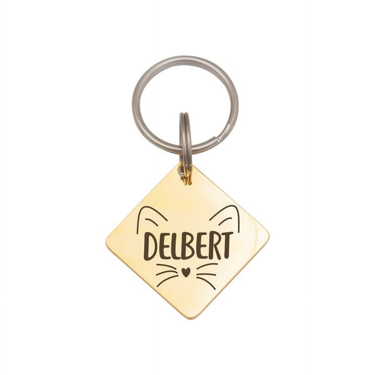 Anavia Stainless Steel Double Sided Diamond Name - Animal Face Engraved Dog & Cat ID Tag, Gold, L