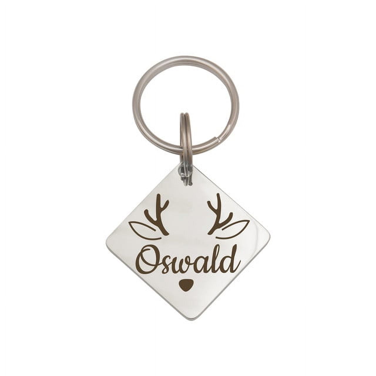 Anavia Stainless Steel Double Sided Diamond Name - Animal Face Engraved Dog & Cat ID Tag, Silver, M