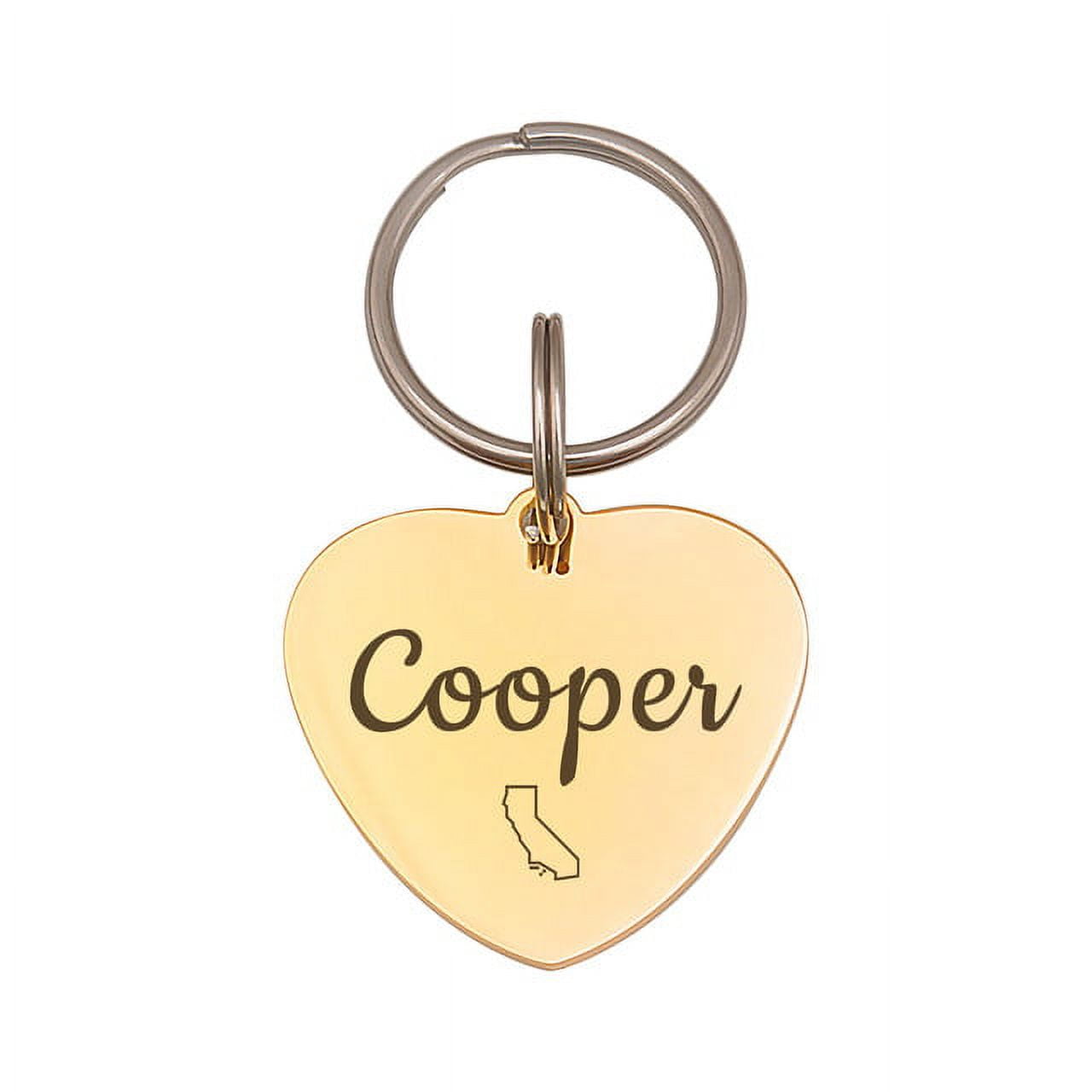 Anavia Stainless Steel Double Sided Heart Name - State Icon - Phone Engraved Dog & Cat ID Tag, Gold, L