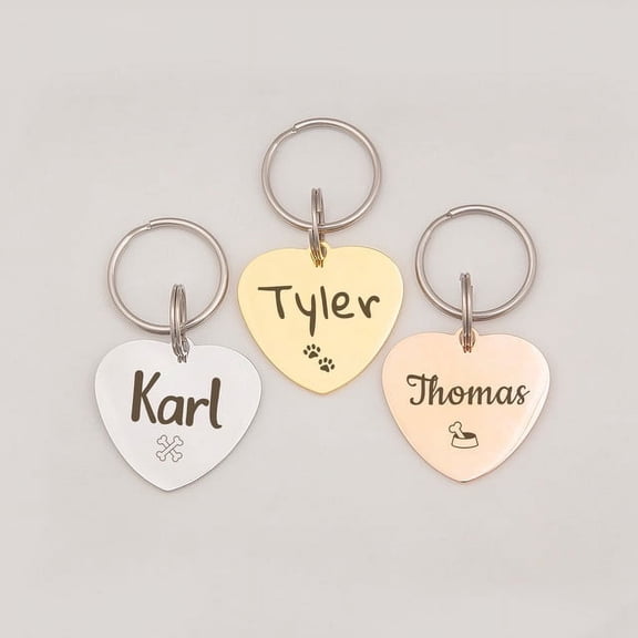 Anavia Stainless Steel Double Sided Heart Name and Icon Engraved Dog & Cat ID Tag, Multi-color, M