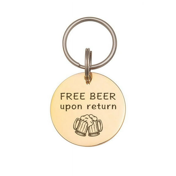 Anavia Stainless Steel Double Sided Round Free Beer Upon Return Engraved Dog & Cat ID Tag, Gold, S