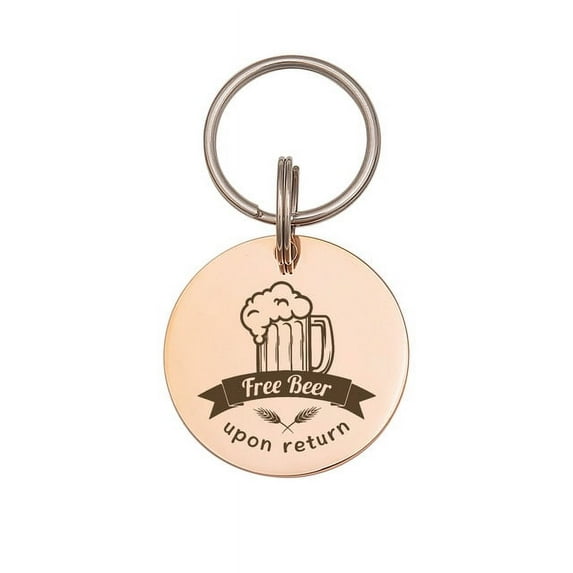 Anavia Stainless Steel Double Sided Round Free Beer Upon Return Engraved Dog & Cat ID Tag, Rose Gold, L
