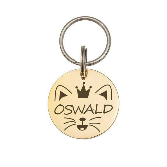 Anavia Stainless Steel Double Sided Round Name - Animal Face Engraved Dog & Cat ID Tag, Gold, S