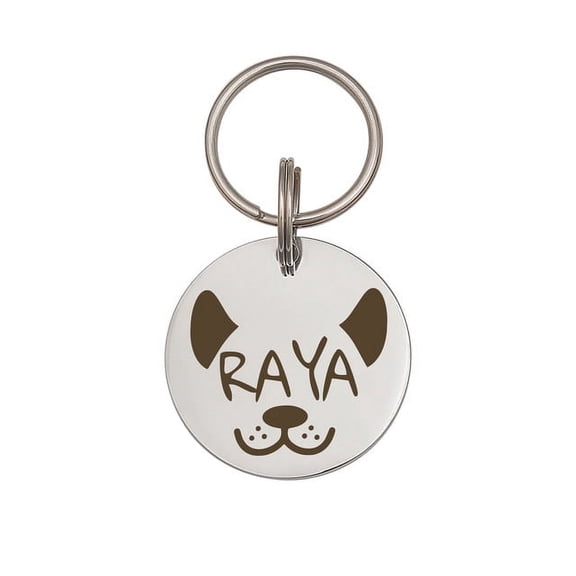Anavia Stainless Steel Double Sided Round Name - Animal Face Engraved Dog & Cat ID Tag, Silver, S
