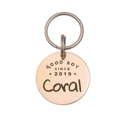 Anavia Stainless Steel Double Sided Round Name - Birth Year & Good Girl Boy Engraved Dog & Cat ID Tag, Rose Gold, L