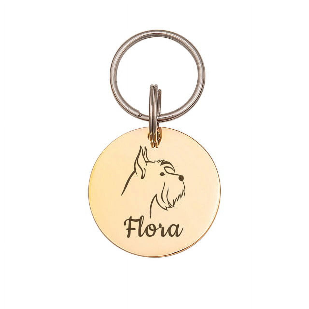 Anavia Stainless Steel Double Sided Round Name - Dog Portrait Picture Engraved Dog & Cat ID Tag, Gold, S