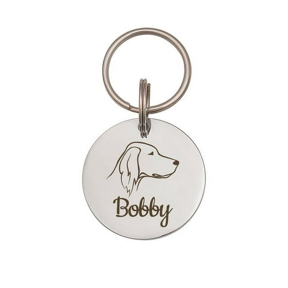 Anavia Stainless Steel Double Sided Round Name - Dog Portrait Picture Engraved Dog & Cat ID Tag, Silver, L