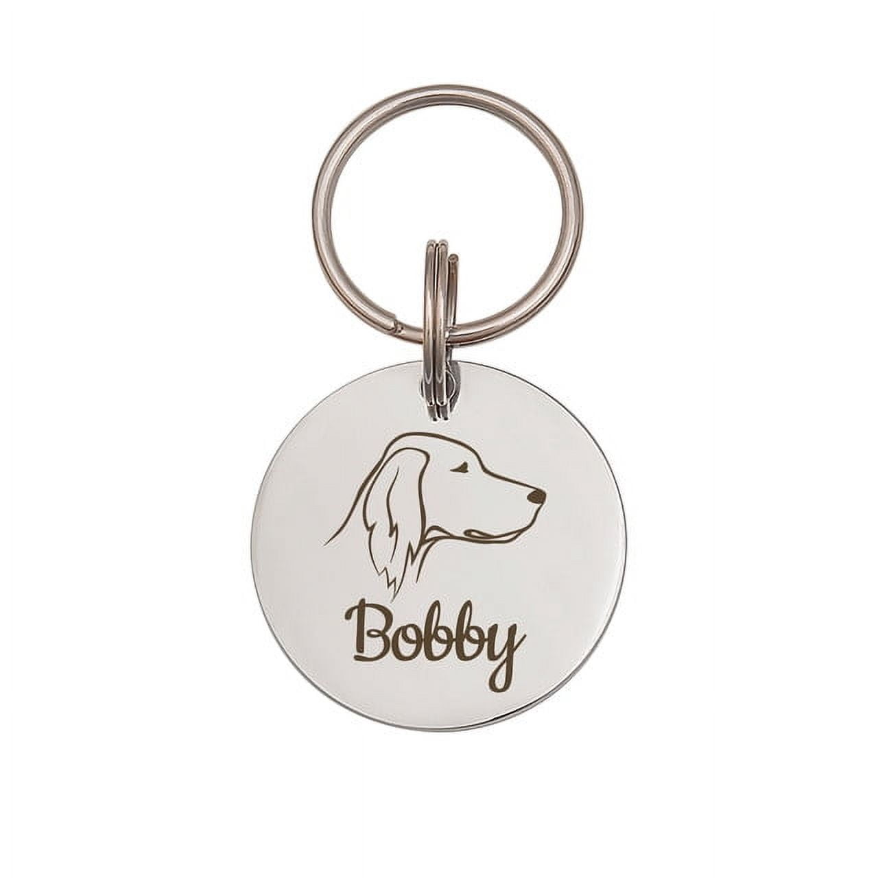 Anavia Stainless Steel Double Sided Round Name - Dog Portrait Picture Engraved Dog & Cat ID Tag, Silver, M