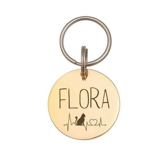 Anavia Stainless Steel Double Sided Round Name - ECG Engraved Dog & Cat ID Tag, Gold, M