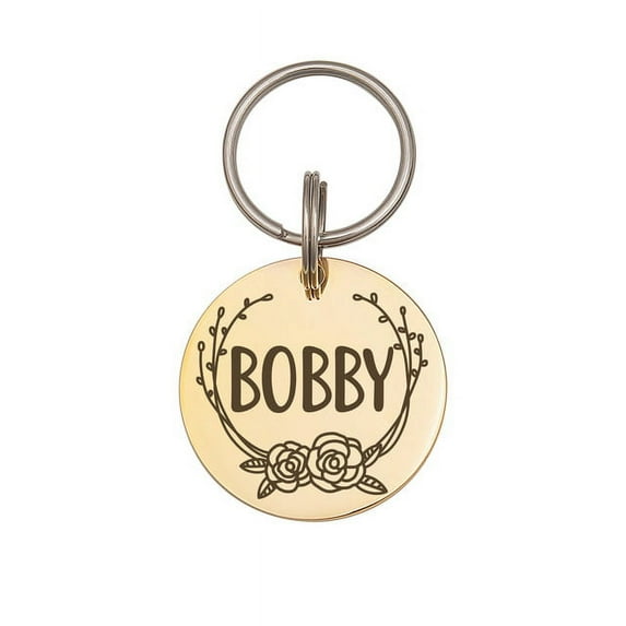 Anavia Stainless Steel Double Sided Round Name - Frame Engraved Dog & Cat ID Tag, Gold, S