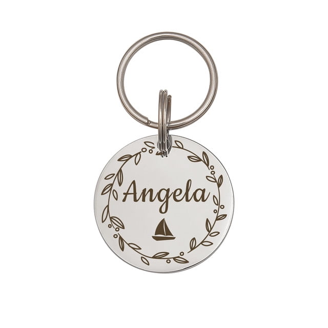 Anavia Stainless Steel Double Sided Round Name - Icon Engraved Dog & Cat ID Tag, Silver, L