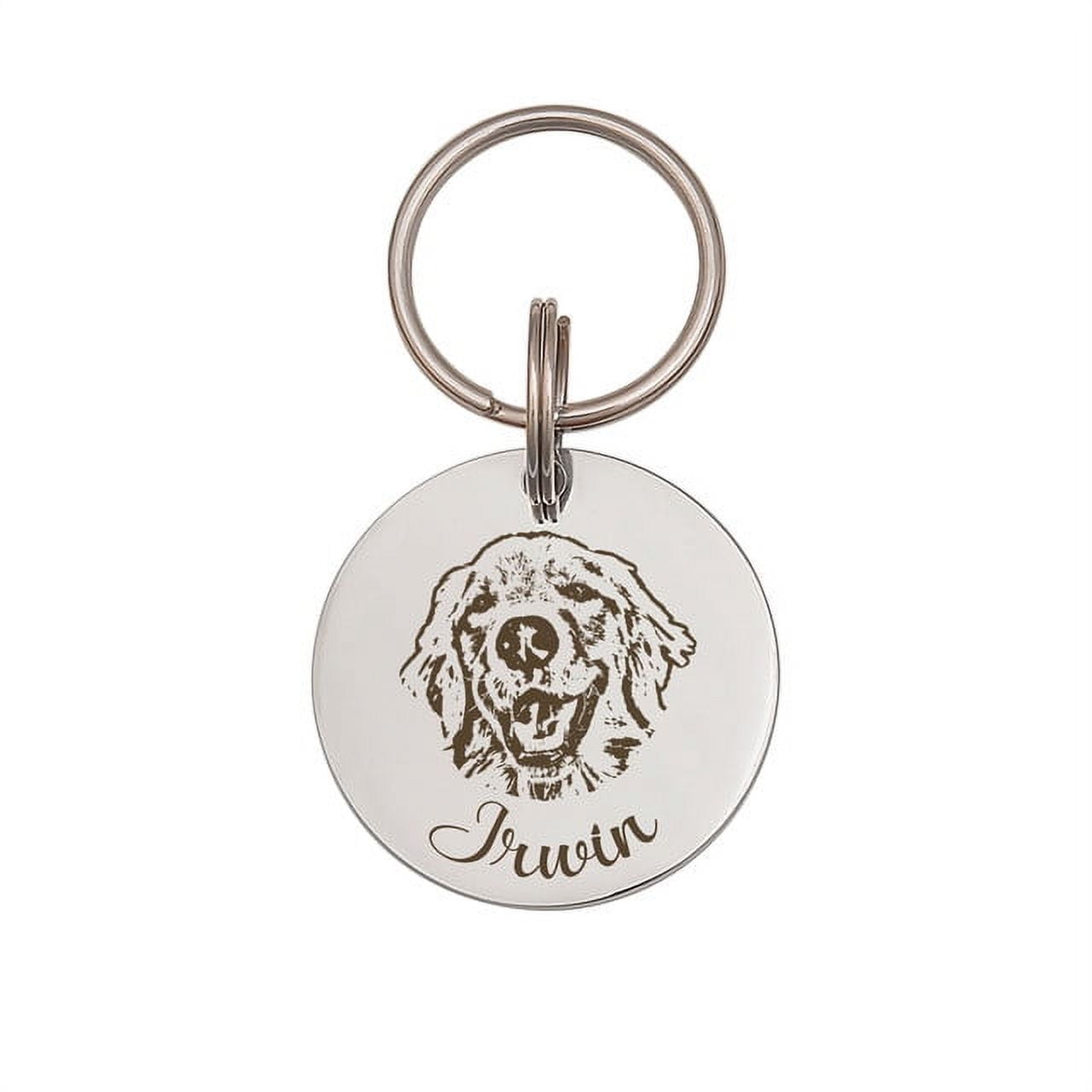 Anavia Stainless Steel Double Sided Round Name - Pet Portrait Photo Engraved Dog & Cat ID Tag, Silver, M