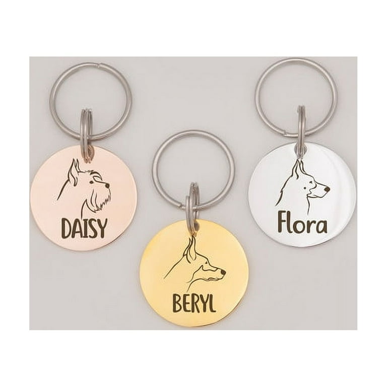 Anavia Stainless Steel Double Sided Round Name and Dog Portrait