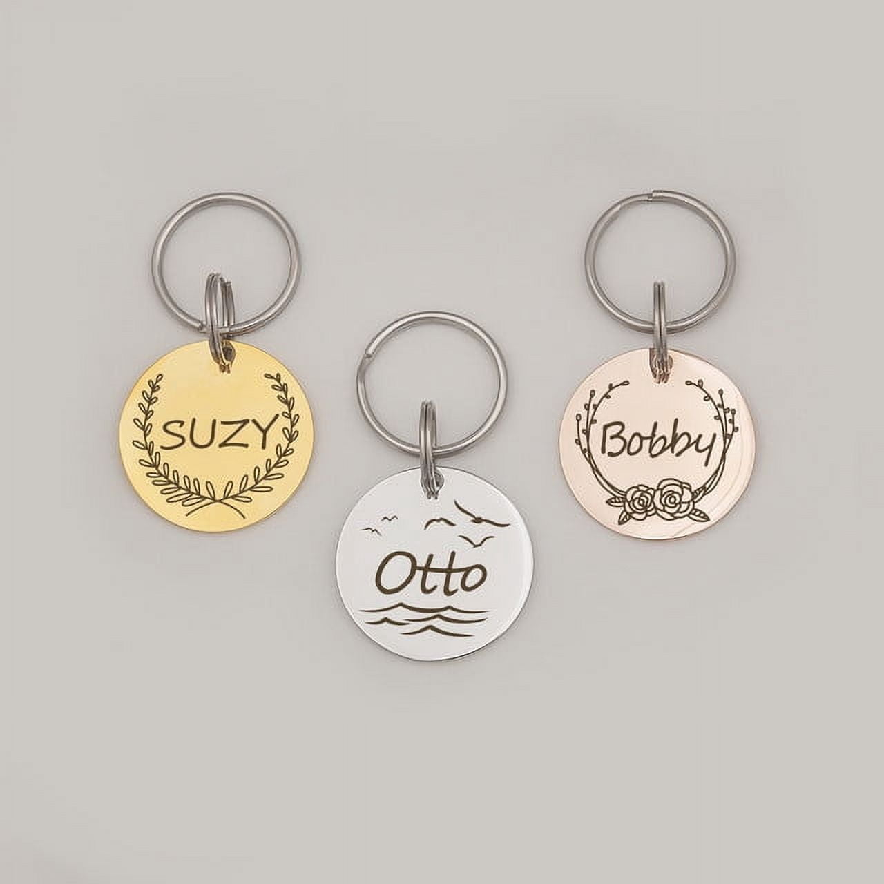 Anavia Stainless Steel Double Sided Round Name and Frame Engraved Dog & Cat ID Tag, Multi-color, M