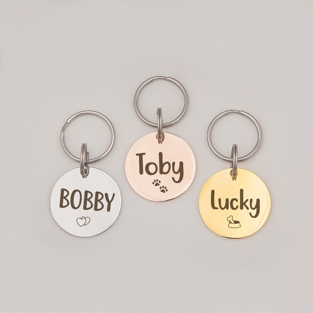 Anavia Stainless Steel Double Sided Round Name and Icon Engraved Dog & Cat ID Tag, Multi-color, L