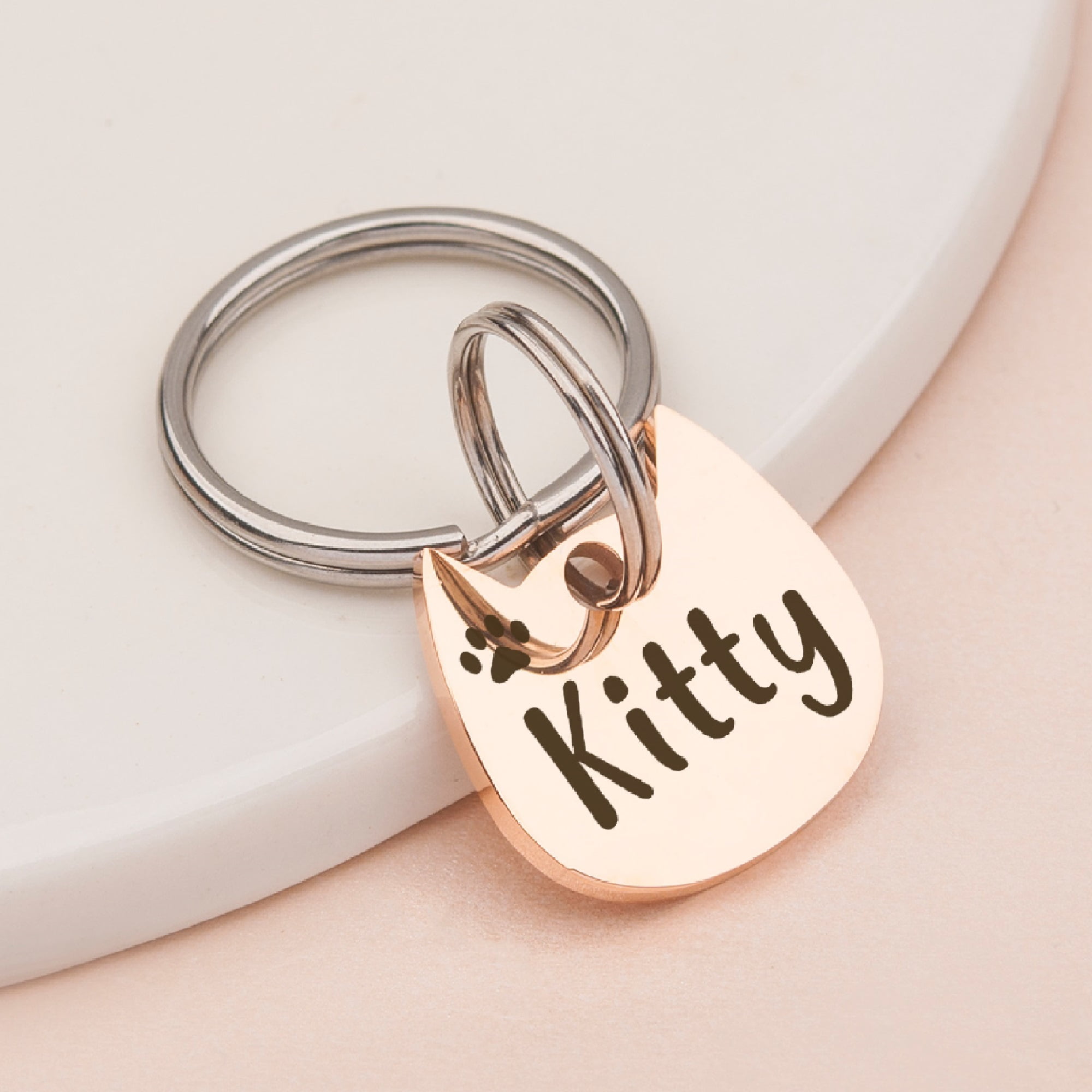 Anavia Stainless Steel Kitten Head Name and Icon Engraved Dog & Cat ID Tag, Rose Gold
