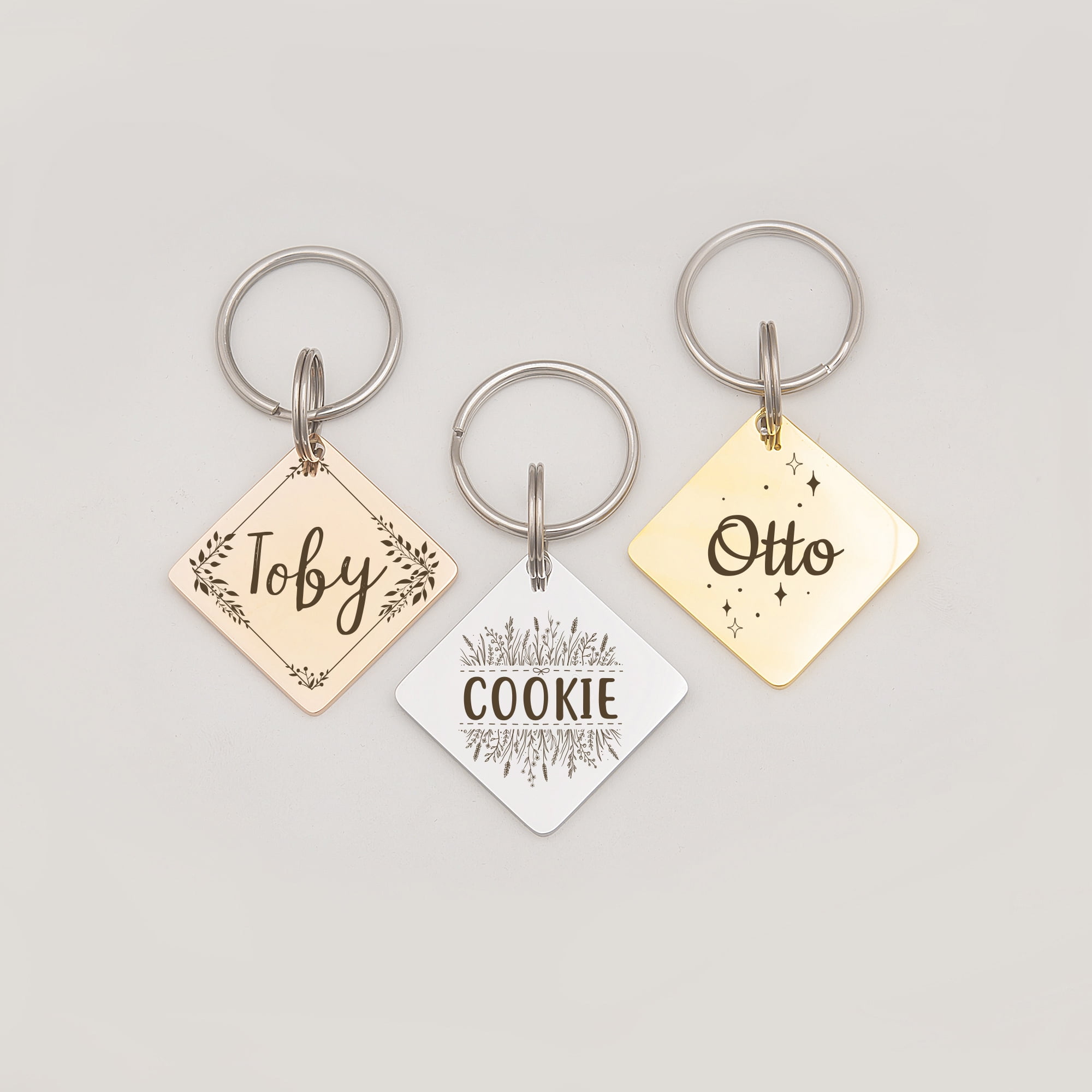 Anavia Stainless Steel Metal Diamond Name - Boarder Birthday Holiday Christmas Engraved Dog ID Tag, Gold