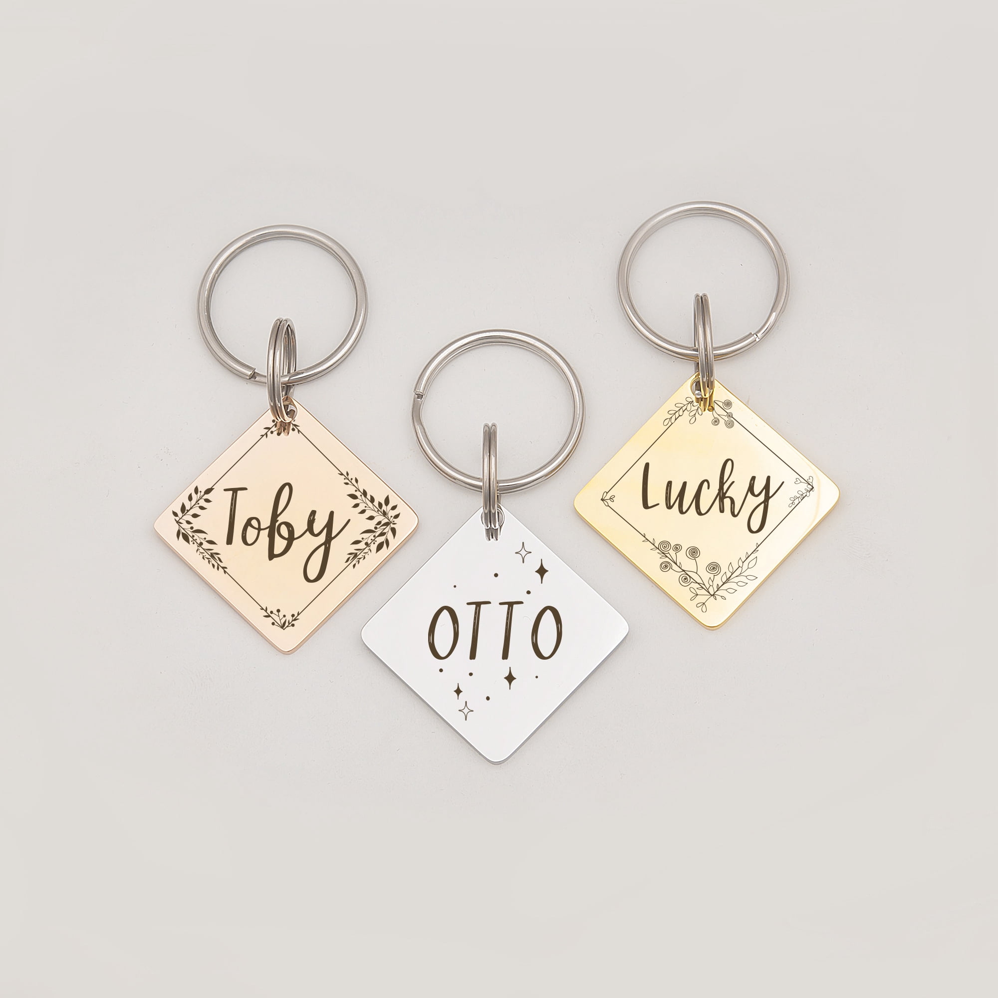 Anavia Stainless Steel Metal Diamond Name - Boarder Birthday Holiday Christmas Engraved Dog ID Tag, Silver