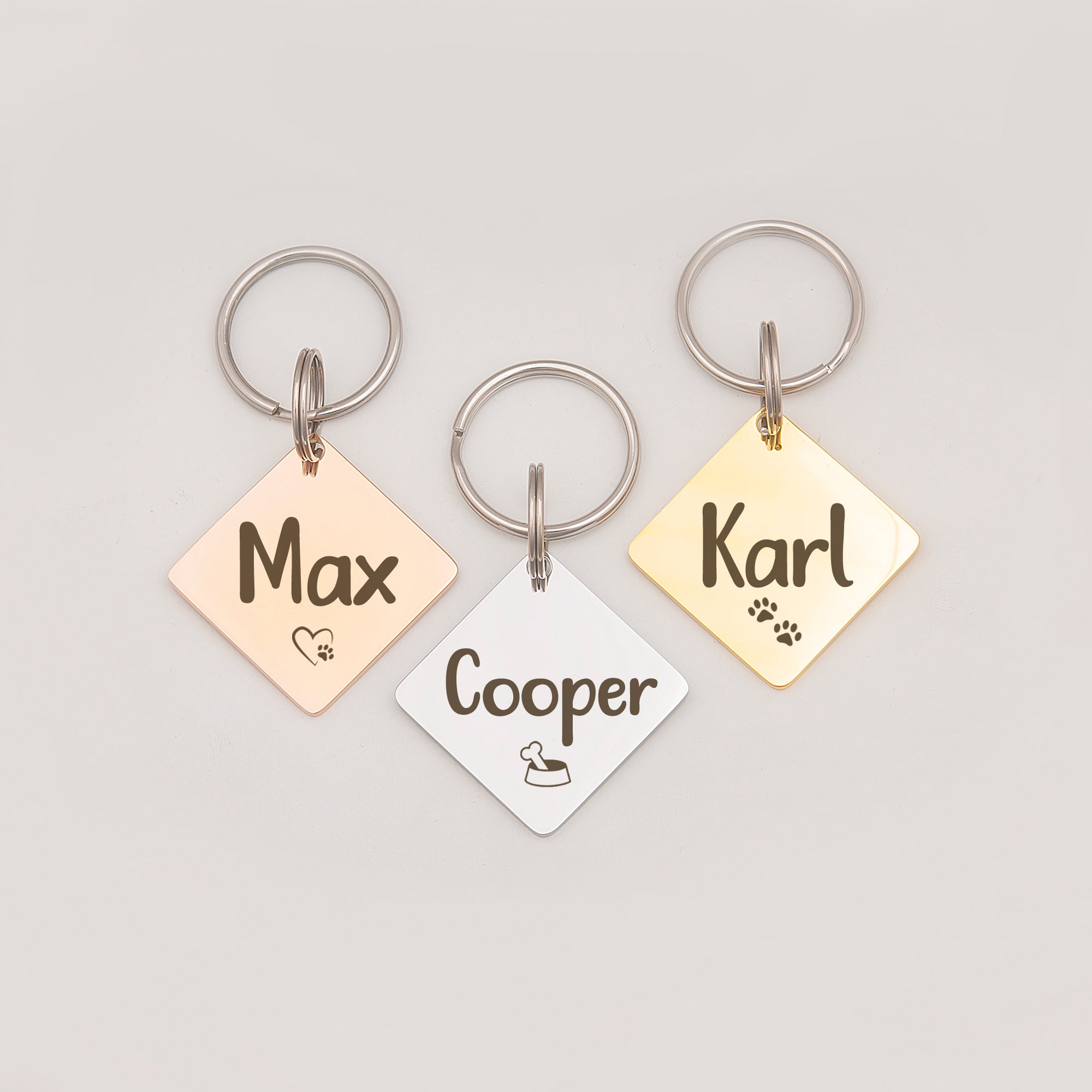Anavia Stainless Steel Metal Diamond Name - Icon Birthday Holiday Christmas Engraved Dog Cat ID Tag, Rose Gold