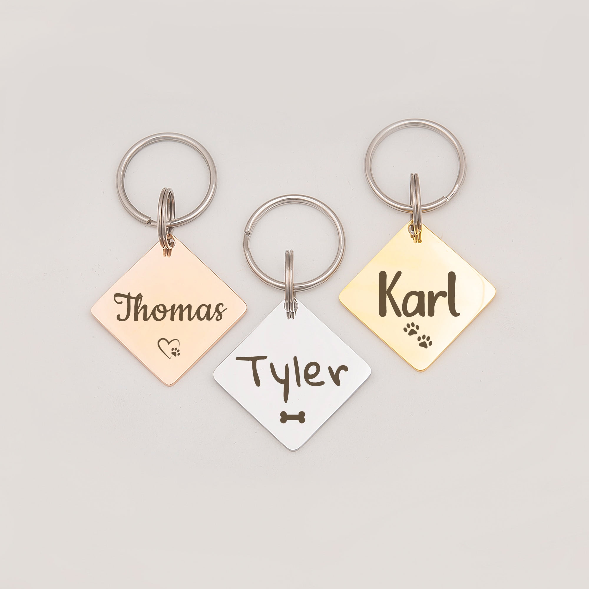 Anavia Stainless Steel Metal Diamond Name - Icon Birthday Holiday Christmas Engraved Dog Cat ID Tag, Silver