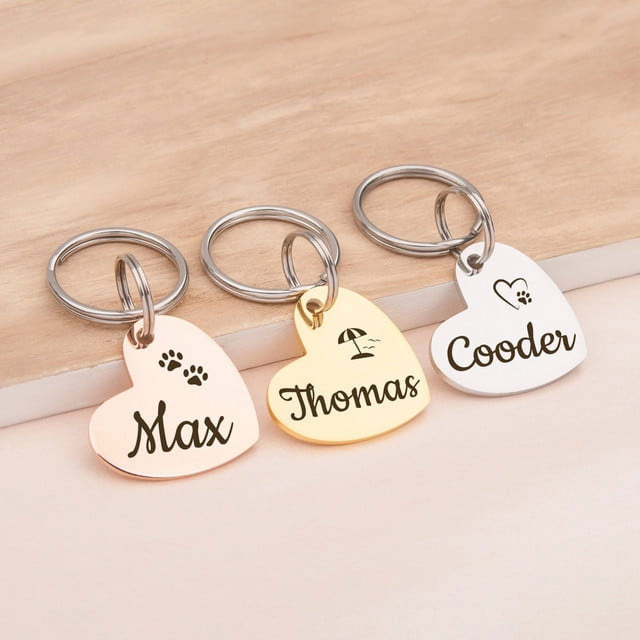Anavia Stainless Steel & Metal Heart Cute Girl Engraved Dog ID Tag, Rose Gold, S