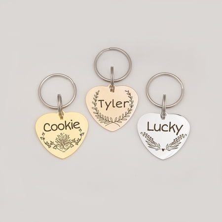Anavia Stainless Steel Metal Heart Name - Boarder Birthday Holiday Christmas Engraved Dog Cat ID Tag, Gold