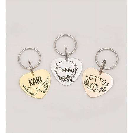 Anavia Stainless Steel Metal Heart Name - Boarder Birthday Holiday Christmas Engraved Dog Cat ID Tag, Rose Gold