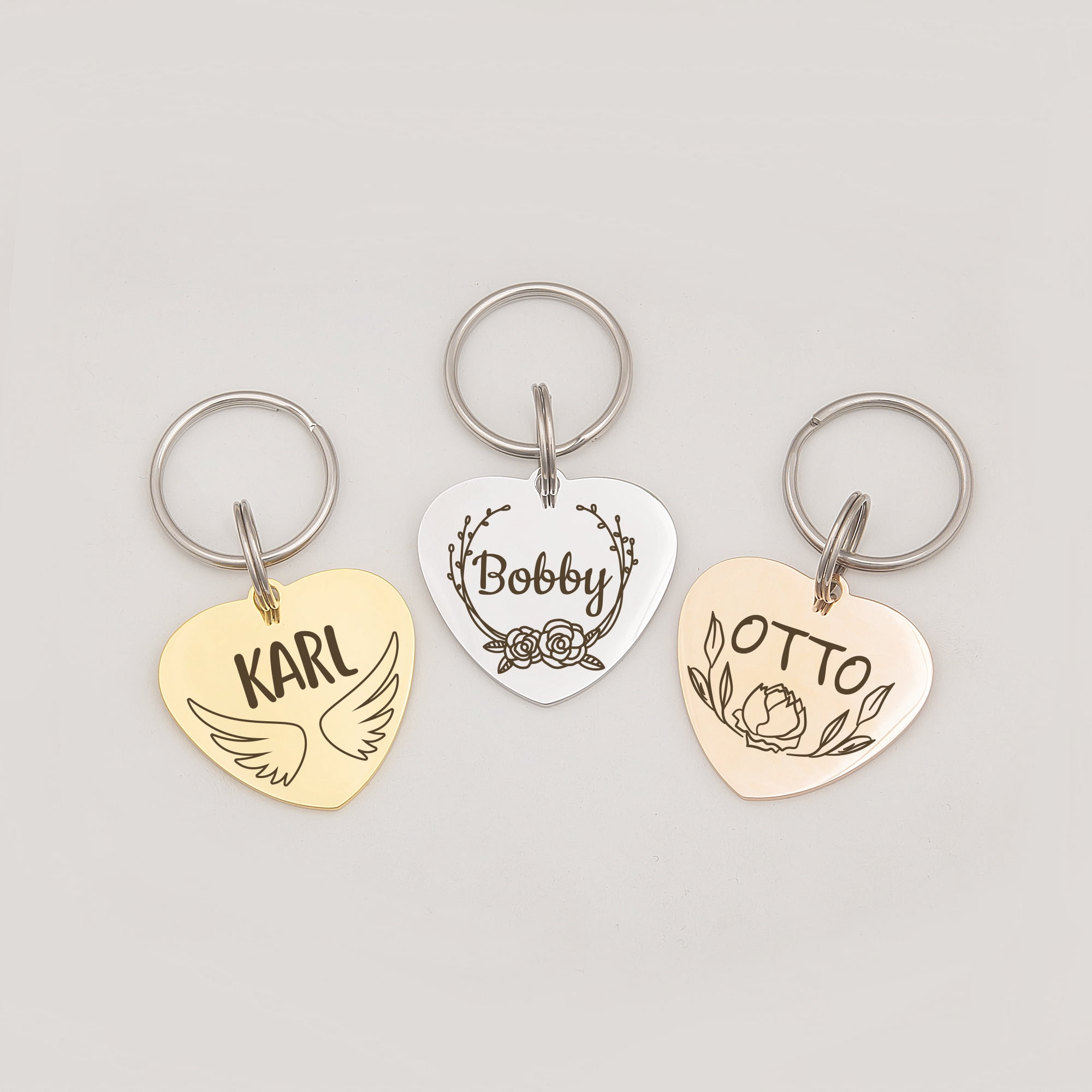 Anavia Stainless Steel Metal Heart Name - Boarder Birthday Holiday Christmas Engraved Dog Cat ID Tag, Rose Gold